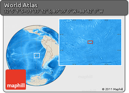 Shaded Relief Location Map of the Area around 31° 49' 7" S, 89° 10' 30" W