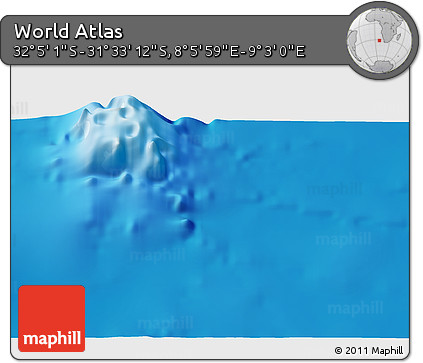 Shaded Relief 3D Map of the Area around 31° 49' 7" S, 8° 34' 29" E