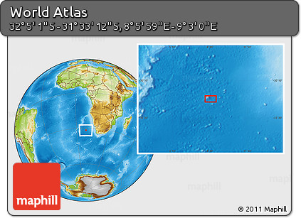 Physical Location Map of the Area around 31° 49' 7" S, 8° 34' 29" E