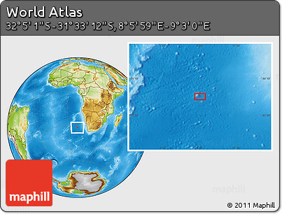 Physical Location Map of the Area around 31° 49' 7" S, 8° 34' 29" E