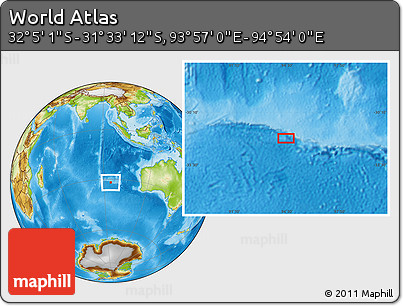 Physical Location Map of the Area around 31° 49' 7" S, 94° 25' 30" E