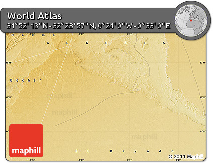 Physical Map of the Area around 32° 8' 5" N, 0° 4' 30" E