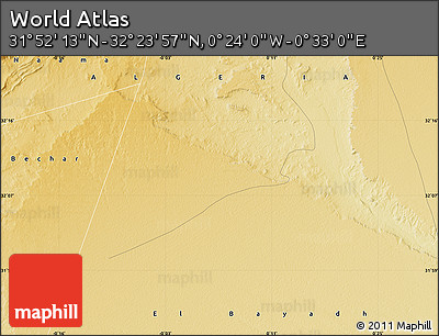Physical Map of the Area around 32° 8' 5" N, 0° 4' 30" E