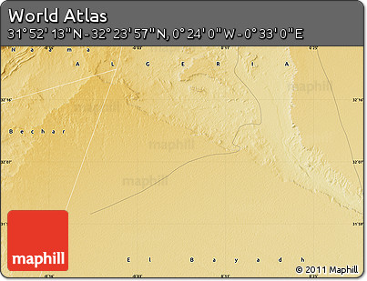 Physical Map of the Area around 32° 8' 5" N, 0° 4' 30" E