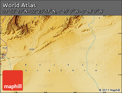 Physical Map of the Area around 32° 8' 5" N, 0° 46' 30" W