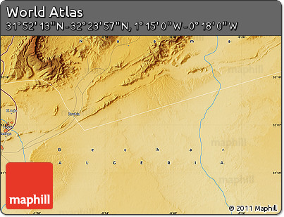 Physical Map of the Area around 32° 8' 5" N, 0° 46' 30" W