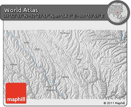 Physical 3D Map of the Area around 32° 8' 5" N, 100° 22' 30" E