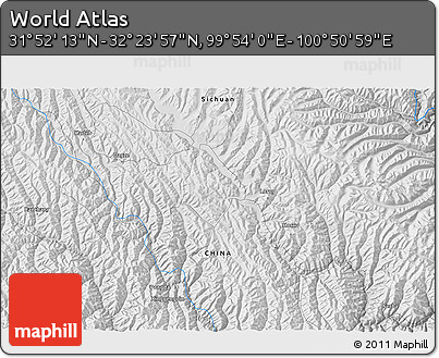 Physical 3D Map of the Area around 32° 8' 5" N, 100° 22' 30" E