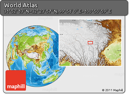 Physical Location Map of the Area around 32° 8' 5" N, 100° 22' 30" E