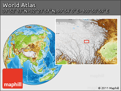 Physical Location Map of the Area around 32° 8' 5" N, 100° 22' 30" E
