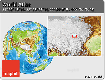 Physical Location Map of the Area around 32° 8' 5" N, 100° 22' 30" E