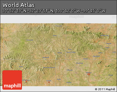 Satellite 3D Map of the Area around 32° 8' 5" N, 100° 13' 29" W