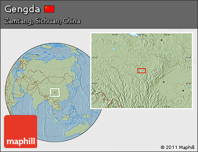 Savanna Style Location Map of Gengda, hill shading