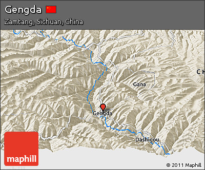 Shaded Relief Panoramic Map of Gengda
