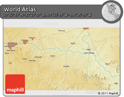 Physical 3D Map of the Area around 32° 8' 5" N, 101° 4' 29" W