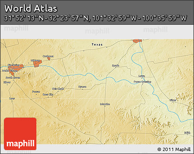 Physical 3D Map of the Area around 32° 8' 5" N, 101° 4' 29" W
