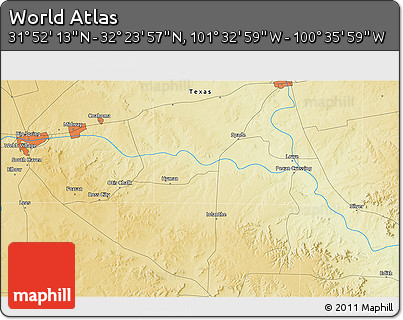 Physical 3D Map of the Area around 32° 8' 5" N, 101° 4' 29" W