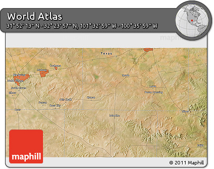 Satellite 3D Map of the Area around 32° 8' 5" N, 101° 4' 29" W