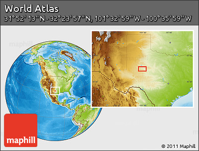 Physical Location Map of the Area around 32° 8' 5" N, 101° 4' 29" W