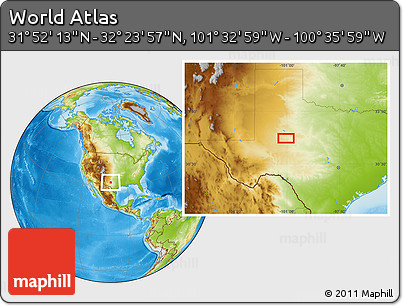 Physical Location Map of the Area around 32° 8' 5" N, 101° 4' 29" W