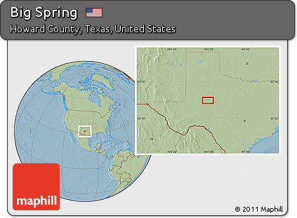 Savanna Style Location Map of Big Spring, hill shading