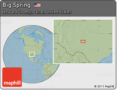 Savanna Style Location Map of Big Spring, hill shading
