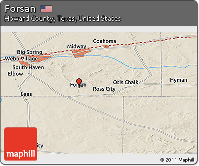 Shaded Relief Panoramic Map of Forsan