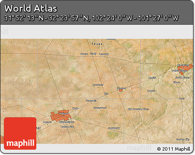Satellite 3D Map of the Area around 32° 8' 5" N, 101° 55' 30" W