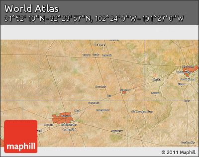 Satellite 3D Map of the Area around 32° 8' 5" N, 101° 55' 30" W