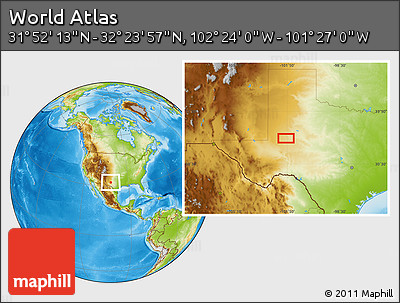 Physical Location Map of the Area around 32° 8' 5" N, 101° 55' 30" W