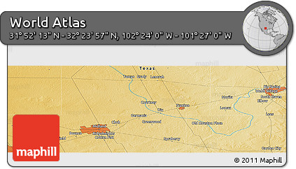 Physical Panoramic Map of the Area around 32° 8' 5" N, 101° 55' 30" W