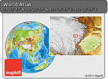 Physical Location Map of the Area around 32° 8' 5" N, 102° 4' 29" E
