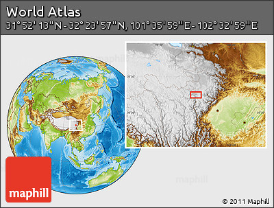 Physical Location Map of the Area around 32° 8' 5" N, 102° 4' 29" E