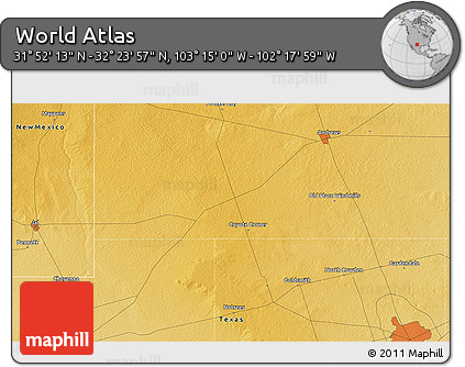 Physical 3D Map of the Area around 32° 8' 5" N, 102° 46' 30" W