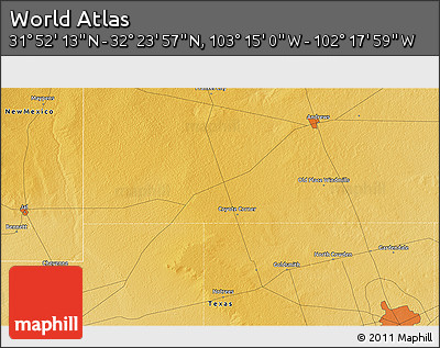Physical 3D Map of the Area around 32° 8' 5" N, 102° 46' 30" W