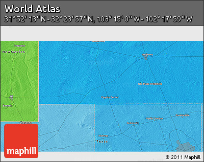 Political 3D Map of the Area around 32° 8' 5" N, 102° 46' 30" W