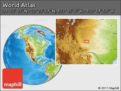 Physical Location Map of the Area around 32° 8' 5" N, 102° 46' 30" W