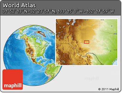 Physical Location Map of the Area around 32° 8' 5" N, 102° 46' 30" W