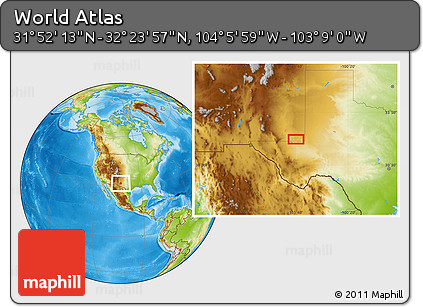 Physical Location Map of the Area around 32° 8' 5" N, 103° 37' 30" W