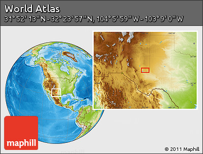 Physical Location Map of the Area around 32° 8' 5" N, 103° 37' 30" W