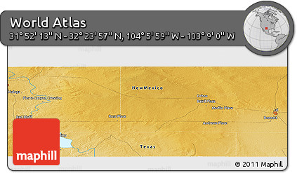Physical Panoramic Map of the Area around 32° 8' 5" N, 103° 37' 30" W