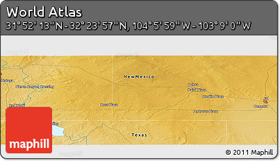 Physical Panoramic Map of the Area around 32° 8' 5" N, 103° 37' 30" W
