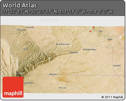 Satellite 3D Map of the Area around 32° 8' 5" N, 104° 28' 29" W