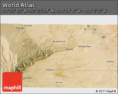 Satellite 3D Map of the Area around 32° 8' 5" N, 104° 28' 29" W