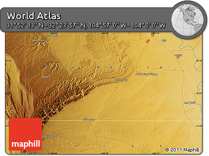Physical Map of the Area around 32° 8' 5" N, 104° 28' 29" W