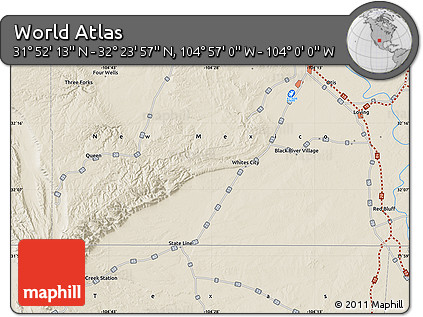 Shaded Relief Map of the Area around 32° 8' 5" N, 104° 28' 29" W