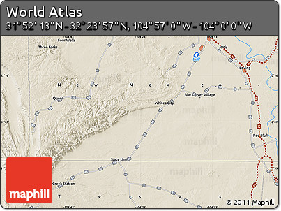Shaded Relief Map of the Area around 32° 8' 5" N, 104° 28' 29" W