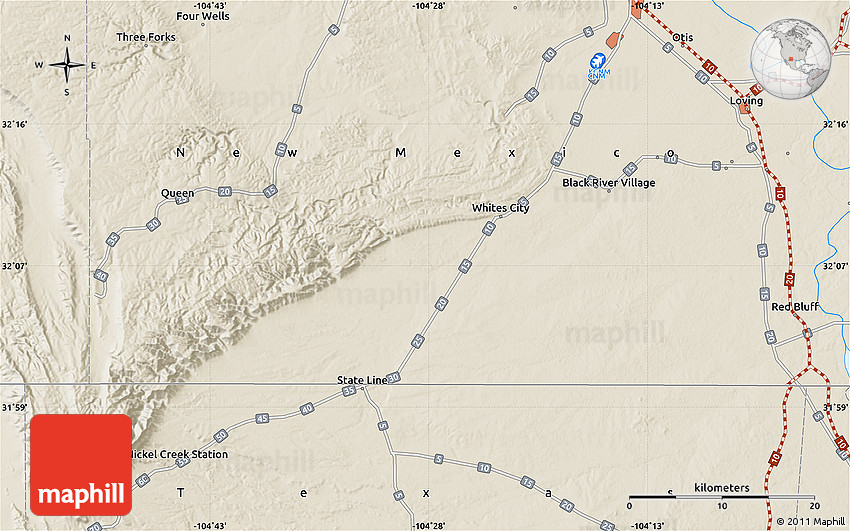 Shaded Relief Map of Loving