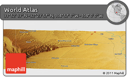 Physical Panoramic Map of the Area around 32° 8' 5" N, 104° 28' 29" W