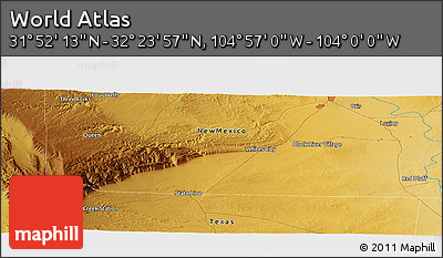 Physical Panoramic Map of the Area around 32° 8' 5" N, 104° 28' 29" W